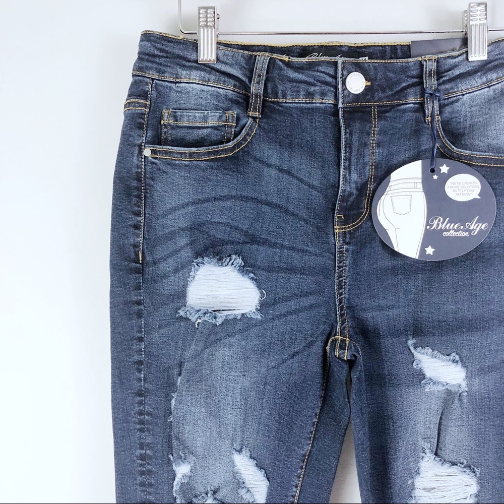 NWT Distressed High Waist Skinny Jeans Dark Wash - Picture 6 of 6